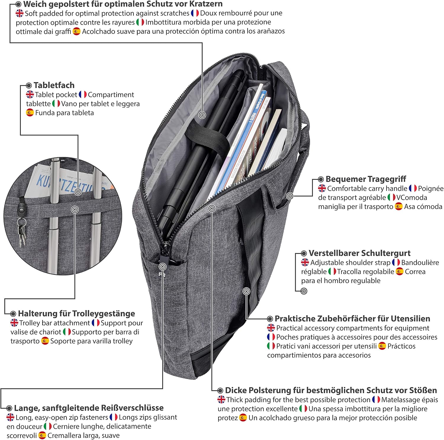 PEDEA laptop bag "Fancy" bag for notebooks with screens up to 17.3 inches (43.9 cm); shoulder bag with shoulder strap, grey - Image 5