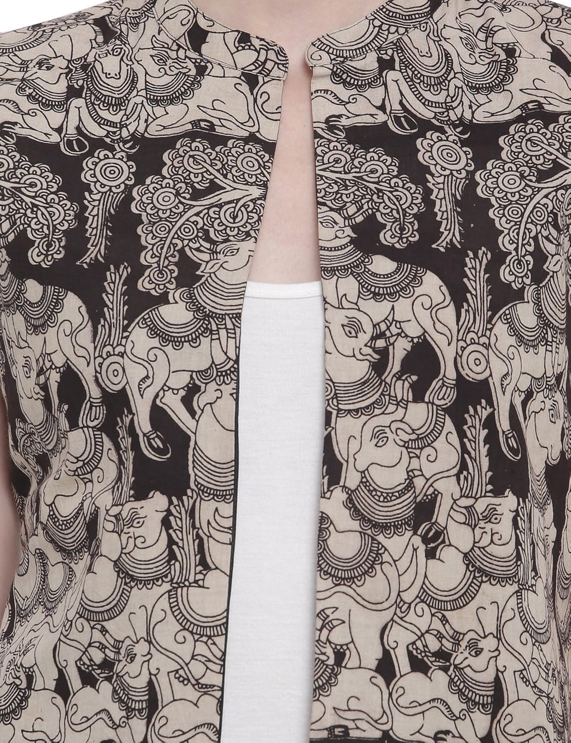 soochirang women's kalamkari sleeveless pure cotton long waist coat