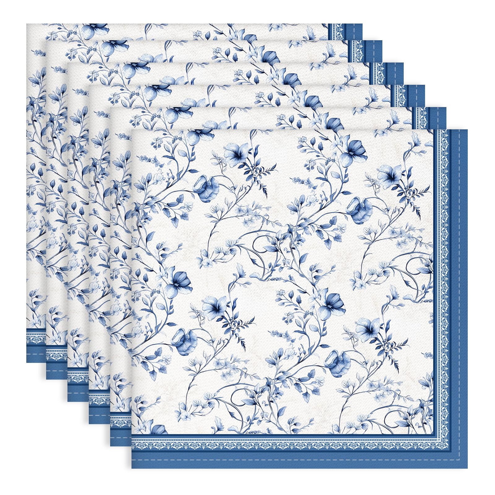 Arquiel Blue Rose Watercolor Floral Print Cloth Napkins 100% Cotton, 18" X 18" Dinner Napkins Cloth Set, Washable Napkins for Home, Kitchen, Dinner, Party, Wedding, Cocktail, Set of 6