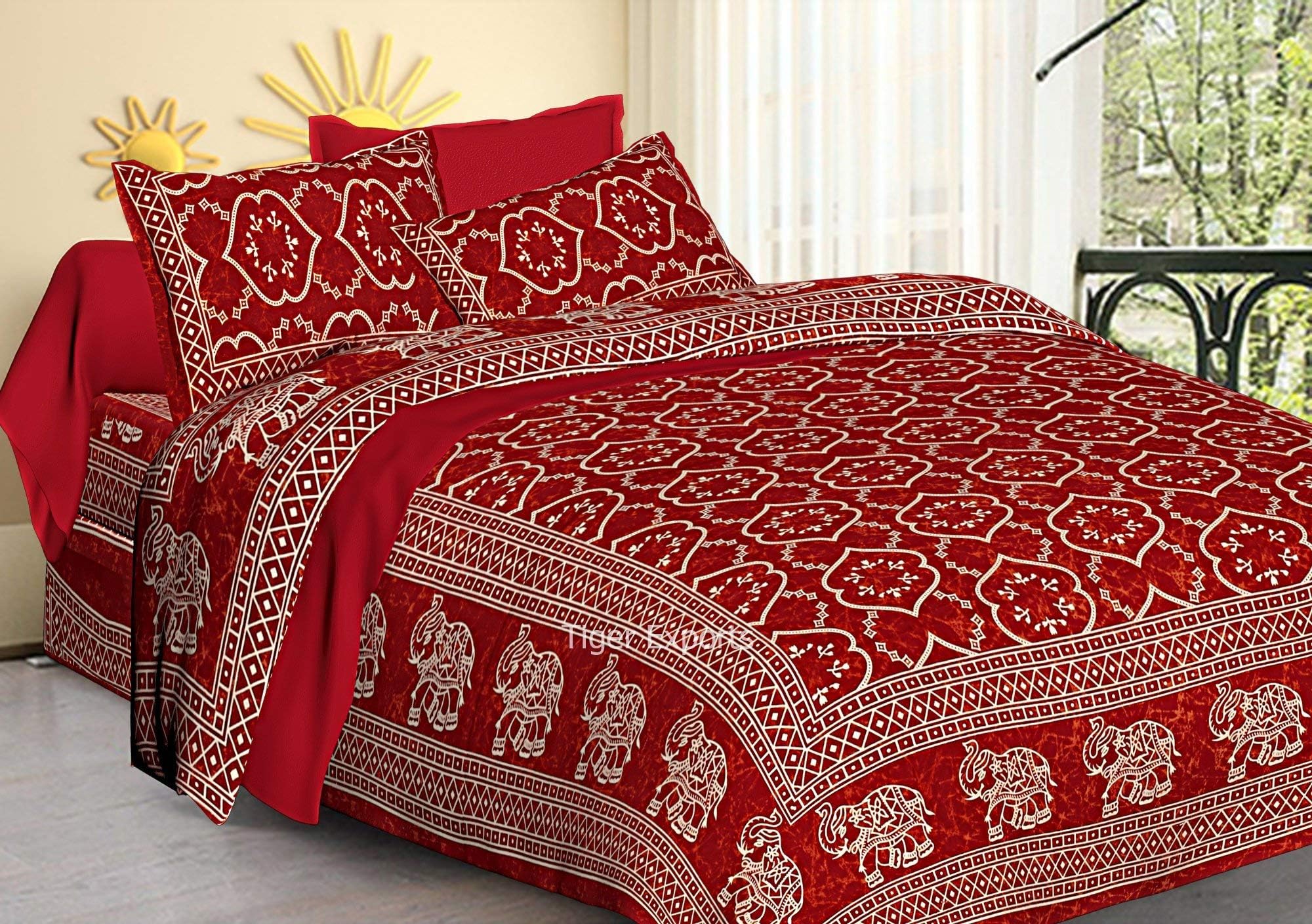 Jaipuri Bedspreads Cotton 144 TC Bedsheet (Red_Queen)