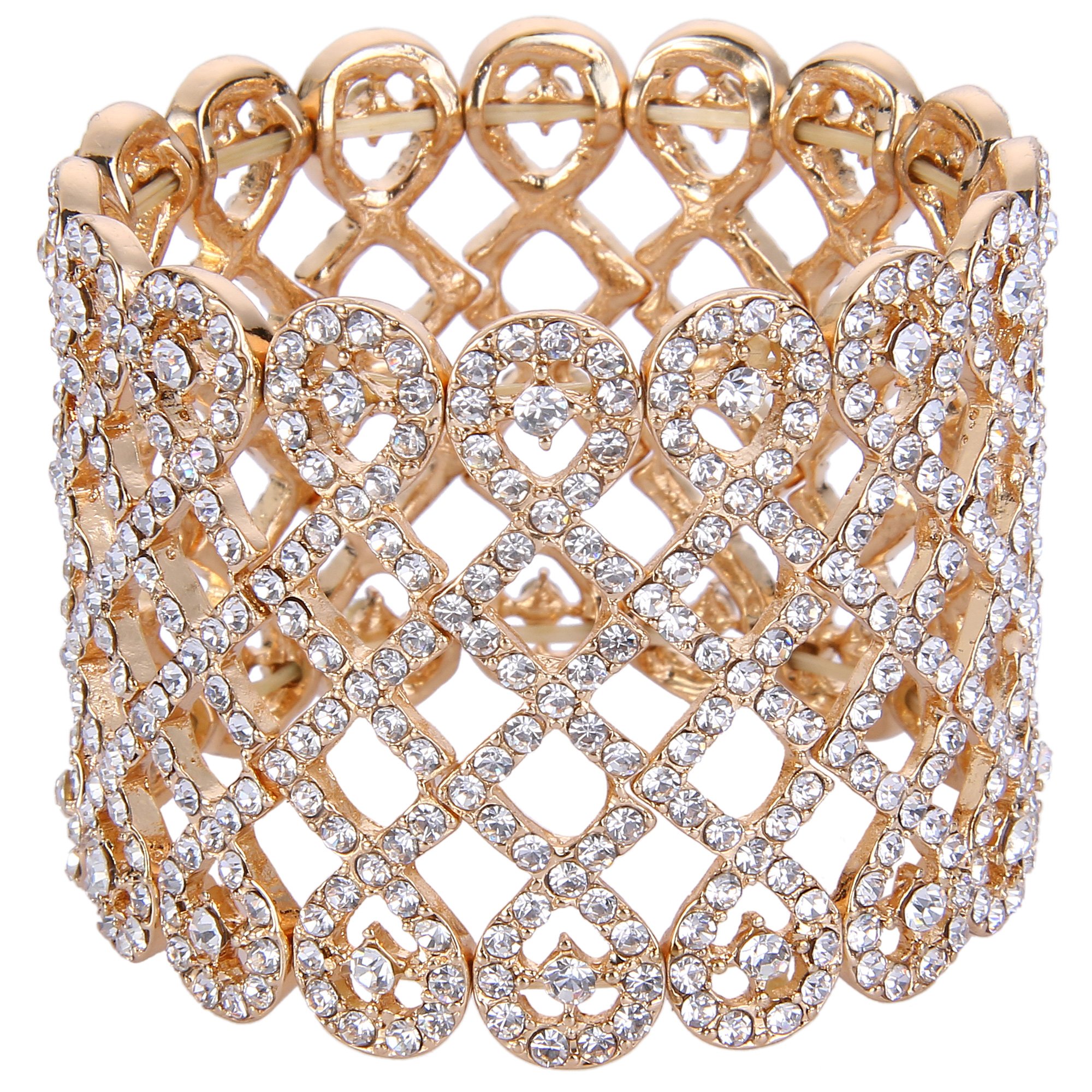 Ever Faith Women's Austrian Crystal Art Deco Love Knot Wide Bridal Stretch Bracelet Clear Gold-Tone