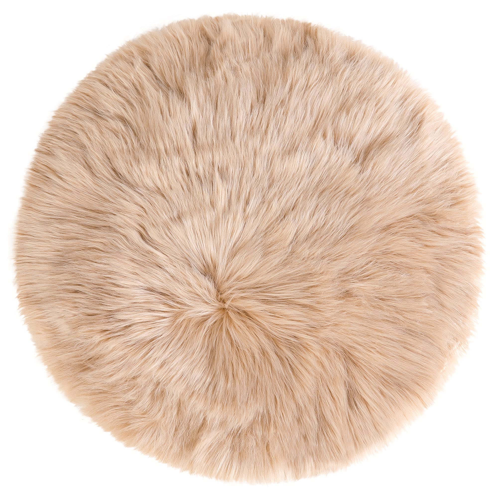 sourcing map Faux Fur Sheepskin Area Rug, Round Fluffy Indoor Carpets for Bedroom Living Room Sofa - Shaggy Soft Floor Decoration Washable Rugs, Khaki 90x90cm / 3 x 3 Feet