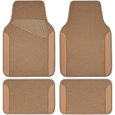 CAR PASS Beige Leather & Waterproof Car Carpet Floor Mats, Universal Car Mats Fit for SUV,Vans,sedans, Trucks,Set of 4pcs Car Carpet with Anti-Slip nibbs Driver Heel Pad (All Beige)