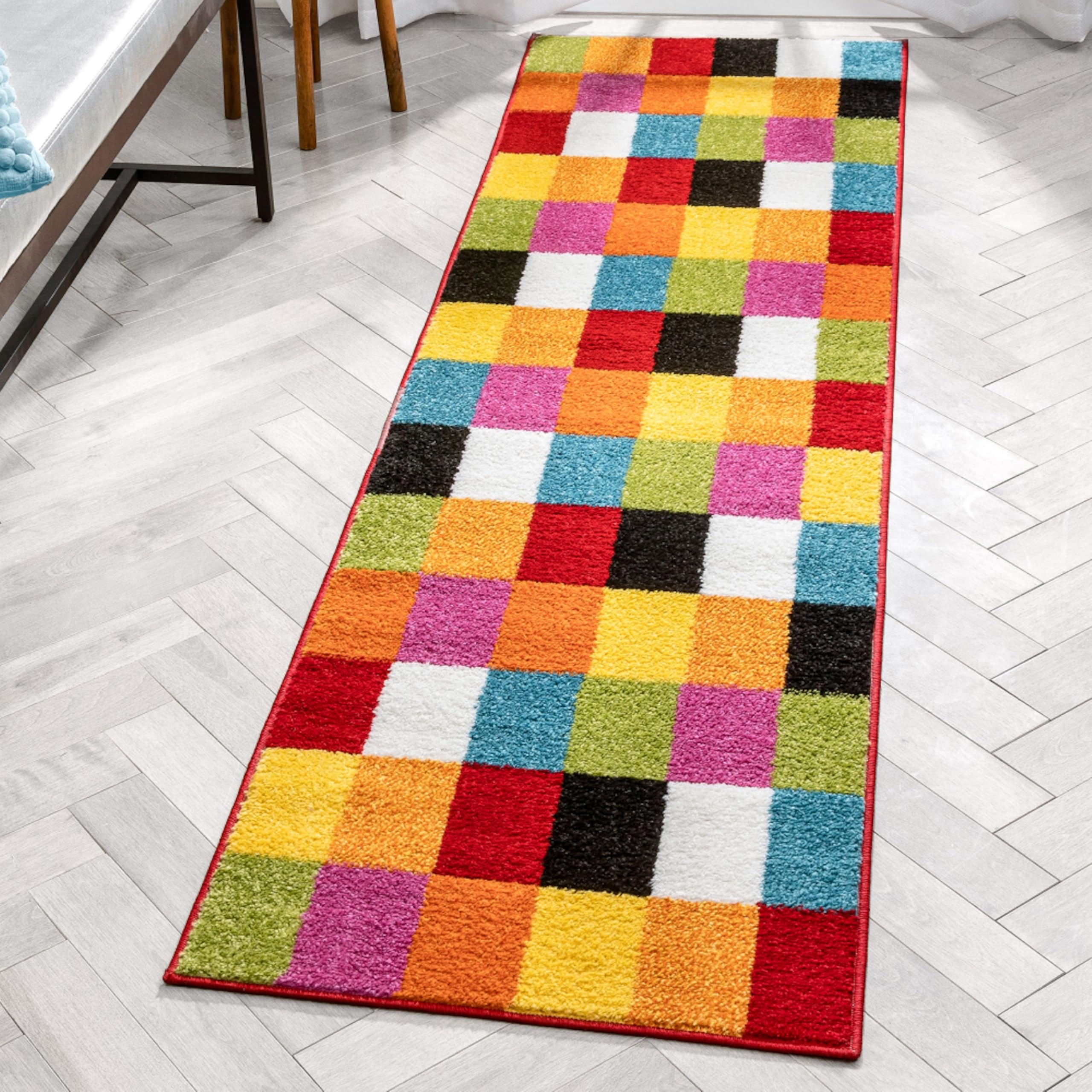 Well Woven Modern Rug Squares Multi Geometric Accent 2’3″ x 7’3″ Runner Entry Way Bright Kids Room Kitchen Bedroom Carpet Bathroom Soft Durable Area Rug