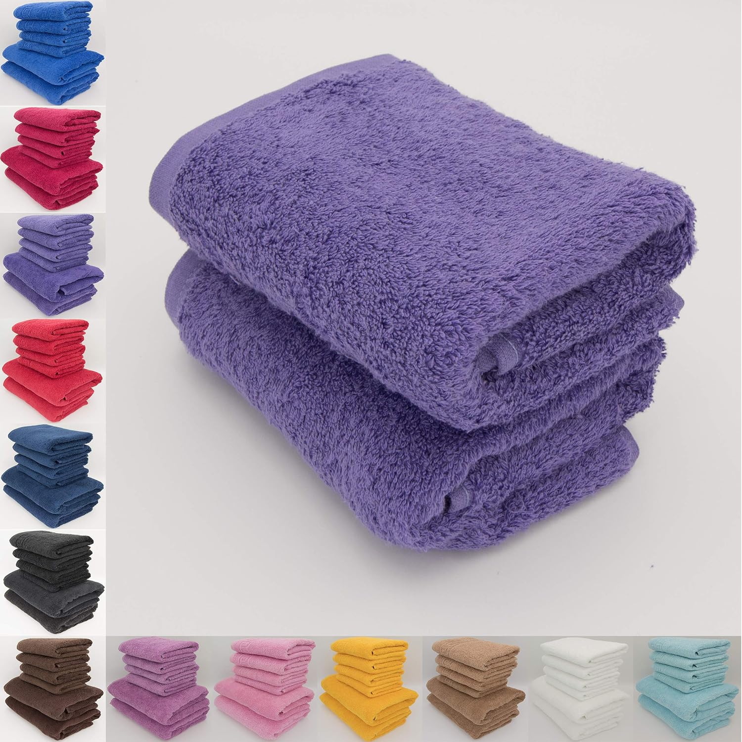 LAVENDER 2 GUEST TOWELS SET 40X70 100 NATURAL COTTON 500 GSM THICK ABSORBENT TOWEL, HOTEL