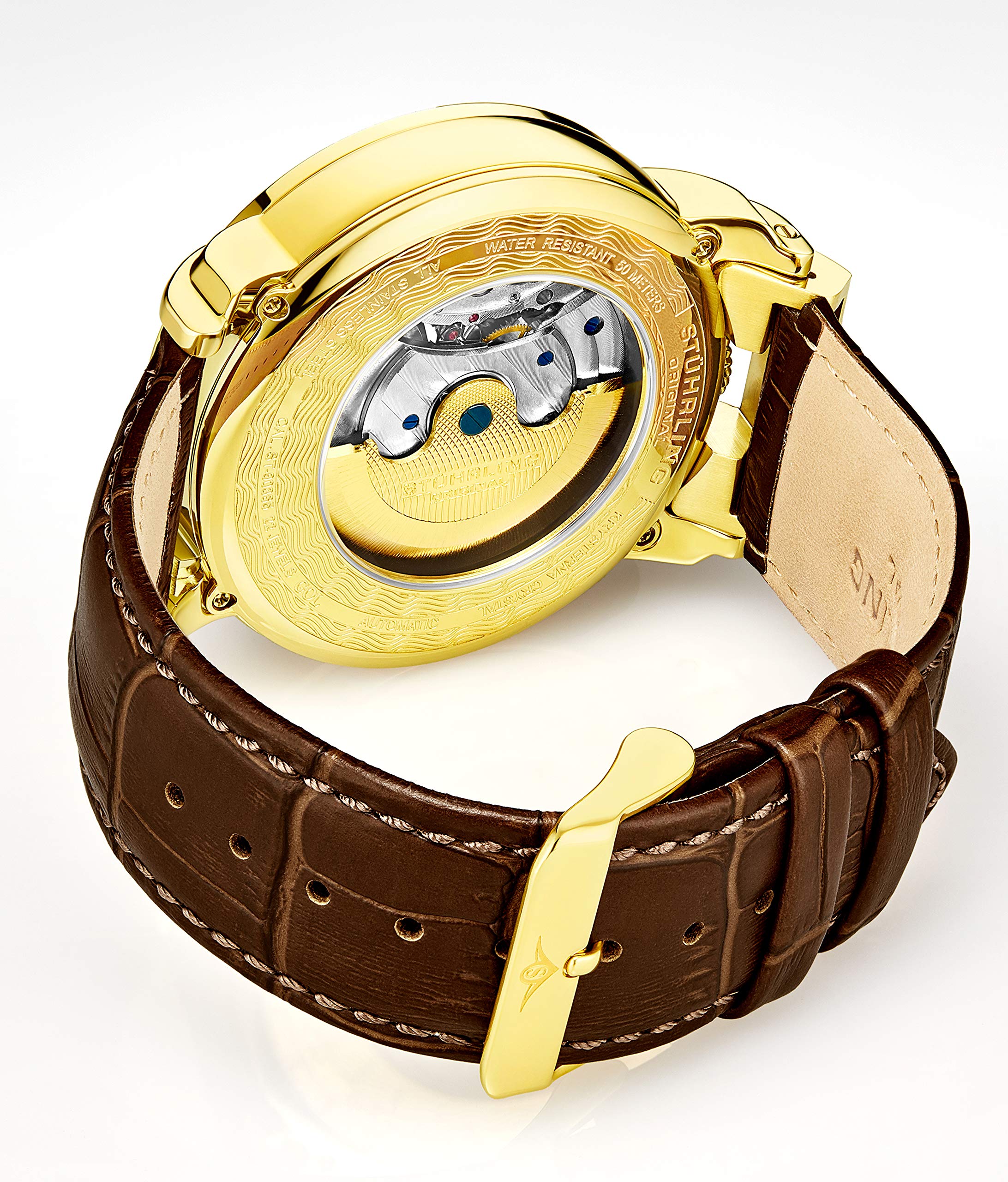 Stuhrling Orignal Mens Watch Automatic Watch Skeleton Watches for Men - Leather Luxury Dress Watch - Mechanical Watch Stainless Steel Case Self Winding Analog Watch for Men