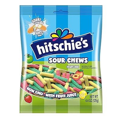 (6 bags x 125g) &quot;NEW&quot; Hitschie's Sour Chews Mix 4.4 oz Hitschies Sour Chewy Candy Made With Fruit Juice NON GMO