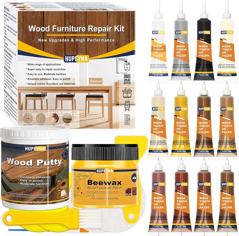 Hupeyna Wood Furniture Repair Kit 21 Pcs Touch Up Wood Putty Beeswax