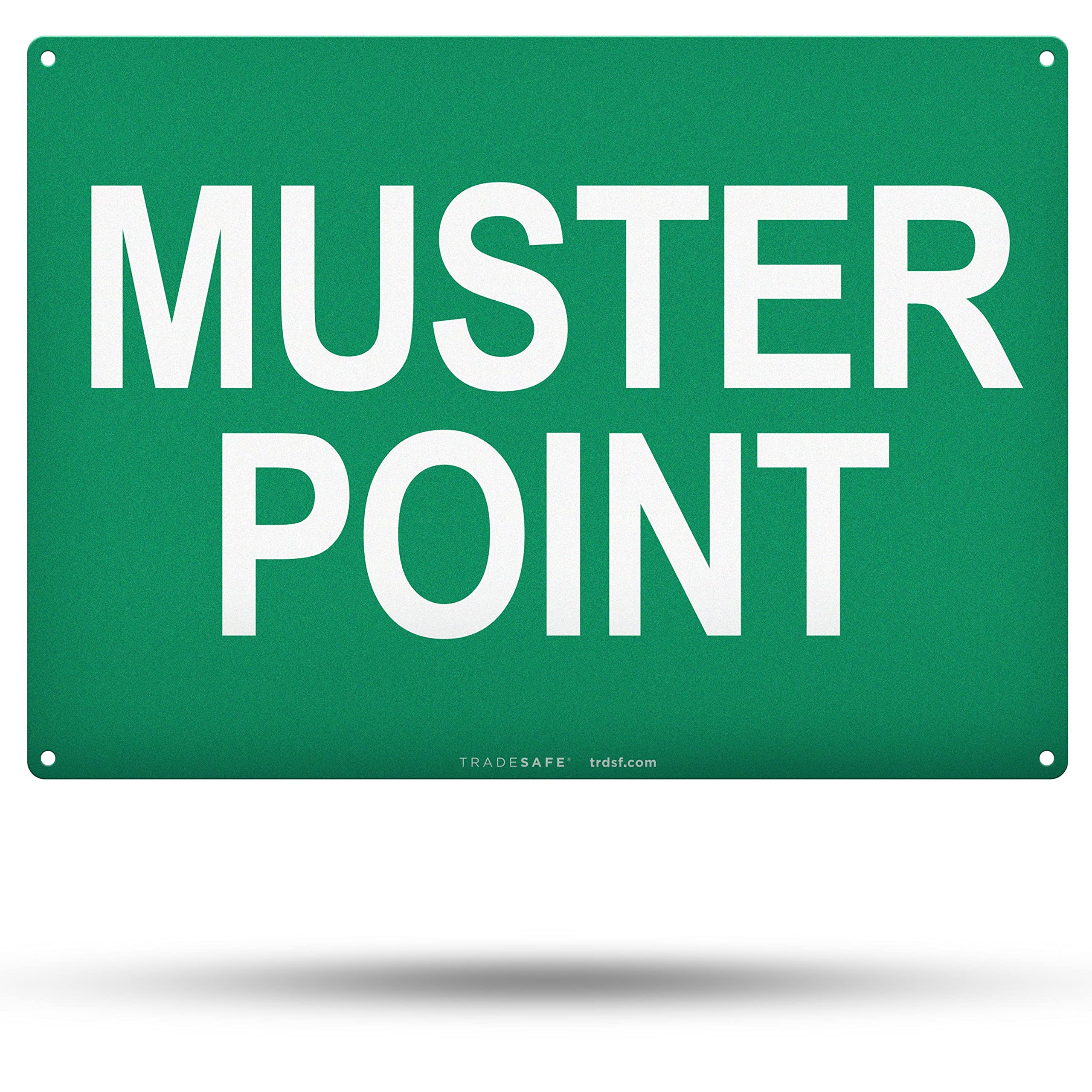 Photo 1 of TRADESAFE Muster Point Sign - Quick Install Aluminum Safety Sign, Light Reflective, UV-Resistant, Waterproof, 14” X 10” Emergency Evacuation Area Signs for Business