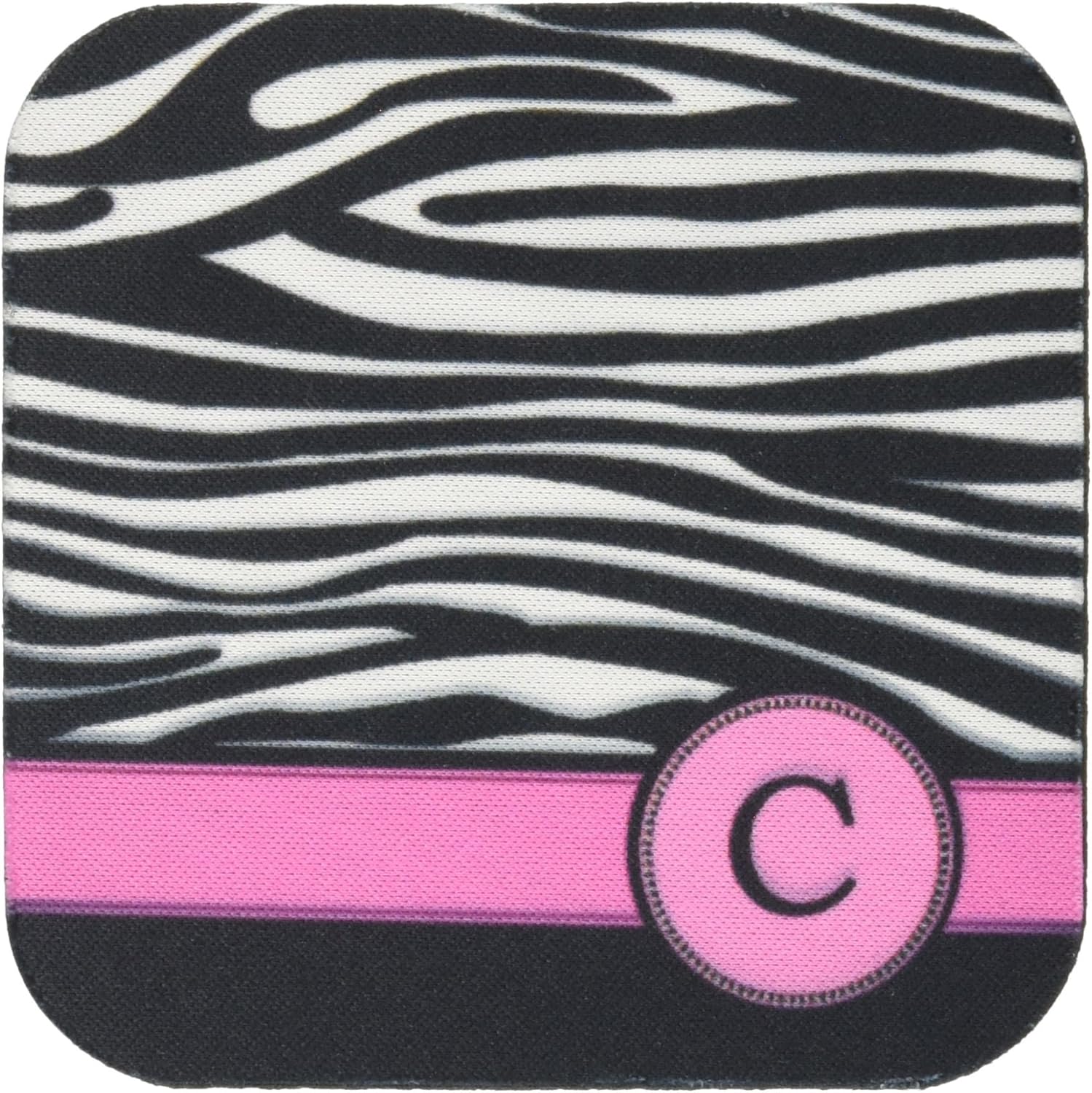 3dRose CST_154274_1 Letter C Monogrammed Black and White Zebra Stripes Animal Print with Hot Pink Personalized Initial Soft Coasters, Set of 4