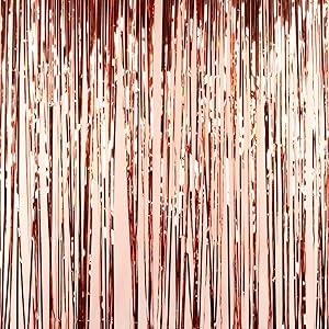 Andaz Press Rose Gold Foil Fringe Party Door Curtain Backdrop, 2-Pack, 6-Feet Total Width x 8-Feet Height, Shiny Metallic Copper Champagne Themed Bridal Shower Supplies