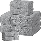 Light Gray Bath Towel Set of 6 - 100% Cotton Highly Absorbent Towels for Bathroom, 2 Luxury Bath Towels 650GSM, 2 Hand Towels, 2 Washcloths