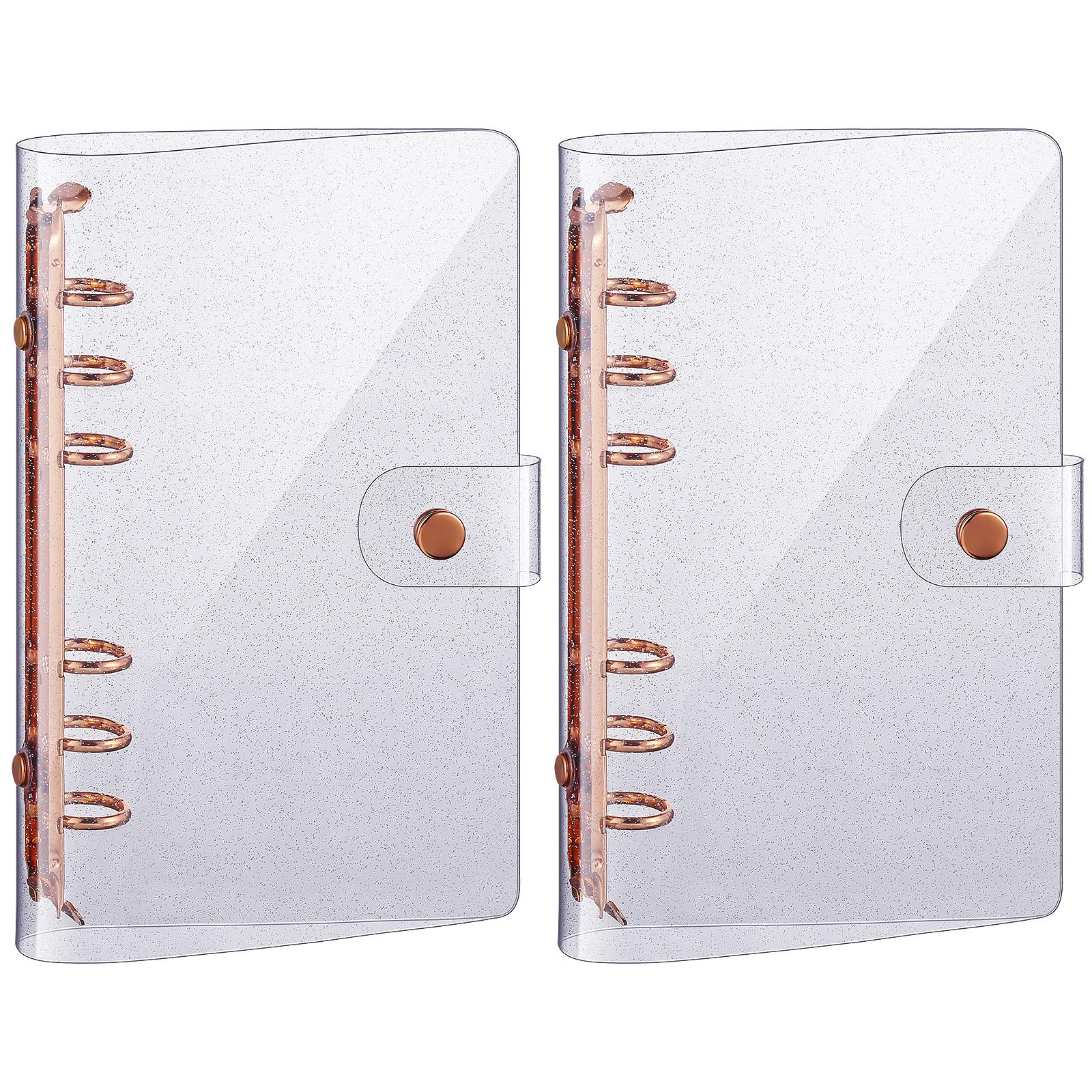 2 Pieces Clear A6 Binder A6 Budget Binder PVC 6 Ring Binder Cover Rose Gold Soft Notebook Transparent Shell 6-Hole Loose Leaf Cover for Refillable Notebook School Meeting Travel Office Supplies