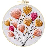 JJFox Embroidery Kit for Beginners and Adults, DIY Hand Embroidery Starter Kit with Cute Pattern, Cross Stitch Needlepoint Set with Hoop, Threads and Instructions (Flower-2)