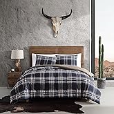 Wrangler- King Duvet Cover Set, Soft & Reversible Bedding, Yellowstone Inspired, 3 Piece Bed Set with Matching Pillowcases (City Flats Plaid Blue)