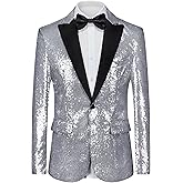 Men's Sequin Blazer One Button Tuxedo Suit Jacket Party Festival Wedding Prom
