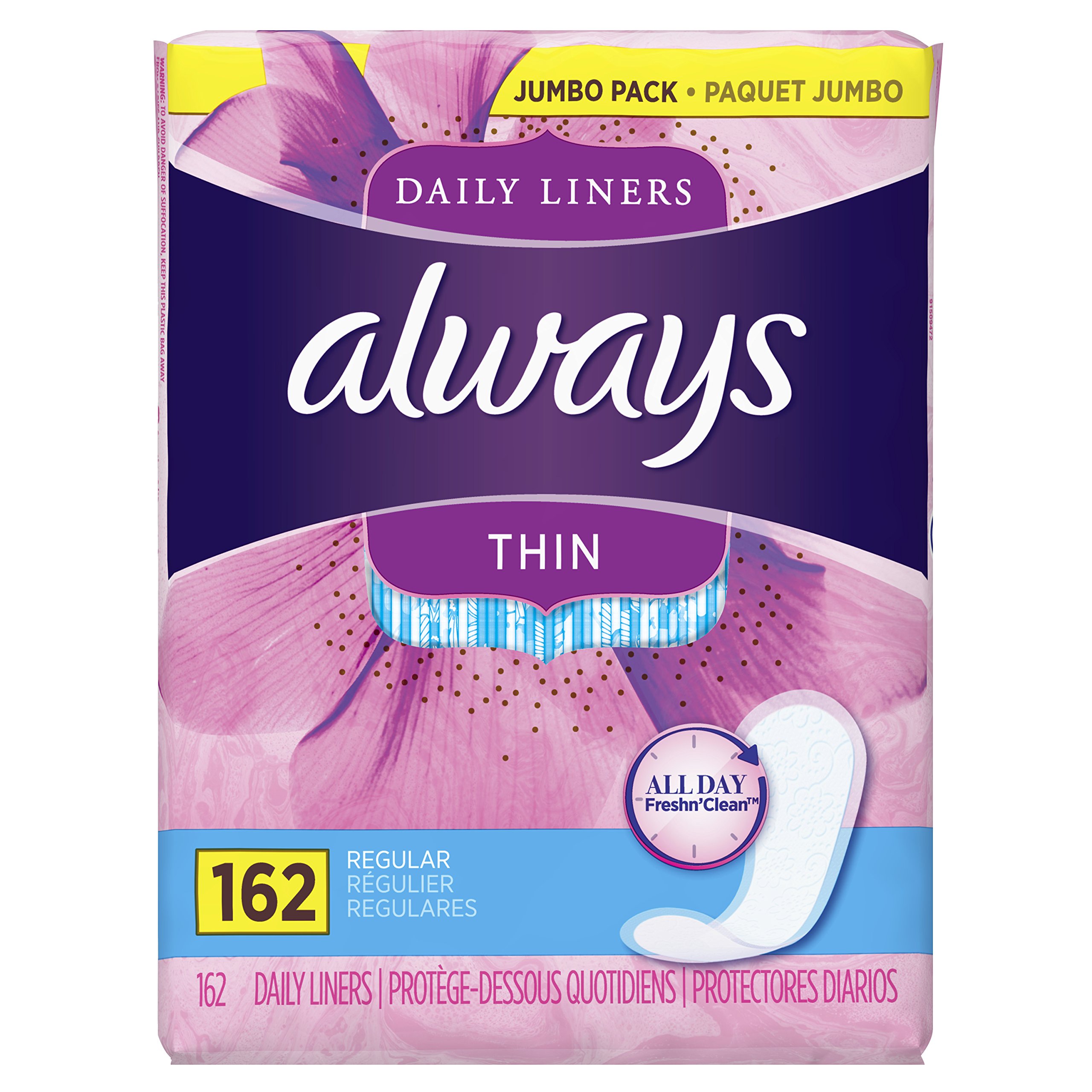 Always Thin Daily Panty Liners For Women, Light Absorbency, Unscented