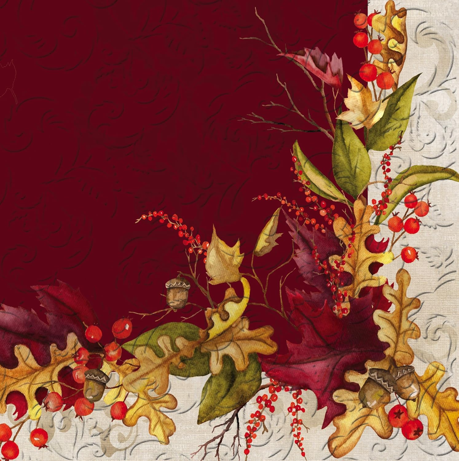 Cypress Home Autumn Foliage Embossed Paper Cocktail Napkins, 20 count