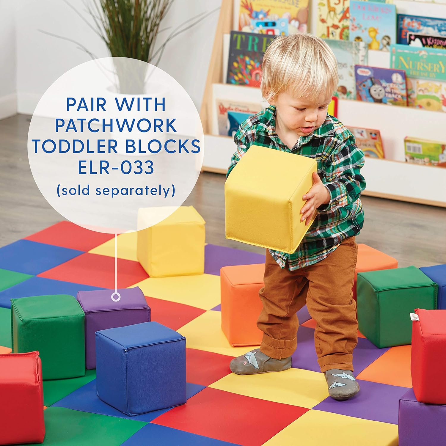 ECR4Kids Softzone Patchwork Toddler Foam Play Mat, 58-Inch Square, Floor Mats For Tummy Time, Colorful Baby Play Mat, Soft Floor Mat for School Or Daycare, Baby Play Mat, Padded Rug, Primary Colors: Industrial & Scientific