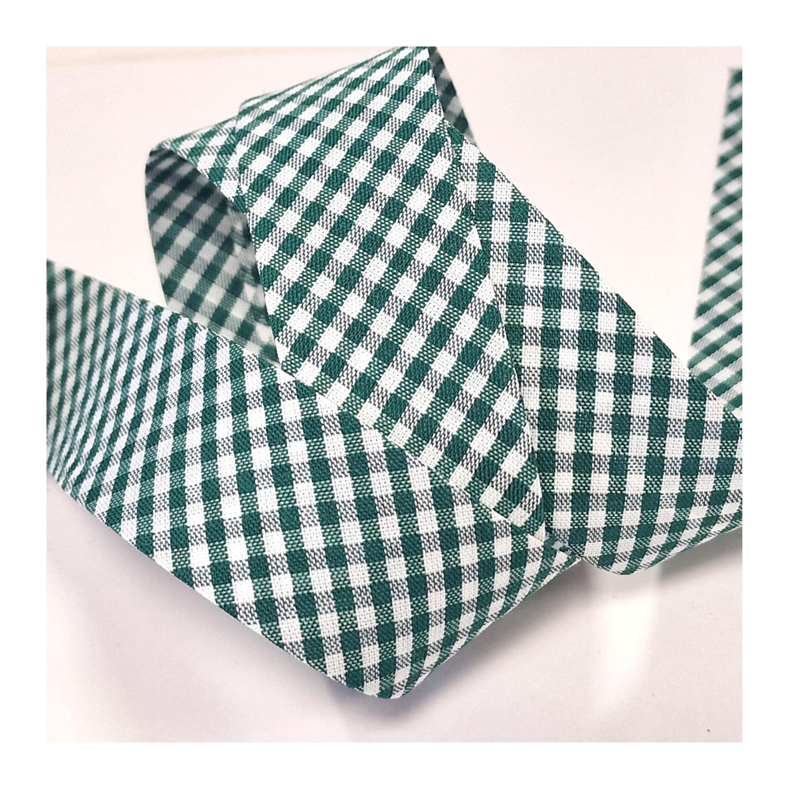 5m of 30mm Wide Cotton Gingham Bias Binding Tape 5m Single Folded, Edging Quilting Sewing, Bunting, Craft, Upholstery, Piping & Garments. UK Seller (Dark Green)