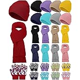 JaGely Kids Hat Gloves Scarf Winter Set, Warm Knitted Beanie Caps Scarves Gloves Bulk for Boys Girls Donation Cold Weather