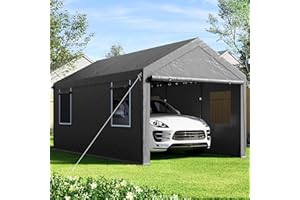 SANWAY 10'x20' Heavy Duty Carport with Removable Sidewalls & Doors, Portable Garage with Roll-up Ventilated Windows, Gray
