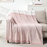 Cozzenity Throw Blanket, Pink White Soft Cozy Fluffy Striped Throw Blankets for Couch, Sofa, Bed, Chair, Warm Fuzzy Plush Lightweight Decorative Stripe Blanket, 50x60 inches