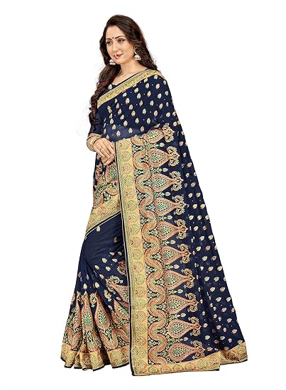 Womens Faux Georgette Embroidered Saree Contains Lace Border Design With Blouse Piece
