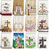 Mindsoft 12 Pcs Christian Seasonal Kitchen Towels 16 x 24 Inch Religious Cross Flower Dish Towels with Hanging Loop Christian Gifts for Women Men Absorbent Dishcloth for Oven Door Housewarming Decor