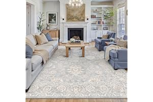 WondRg 8x10 Washable Area Rug for Living Room Bedroom Blue Neutral Distressed Carpet Low Pile Soft Thin Tapis Salon Floral No