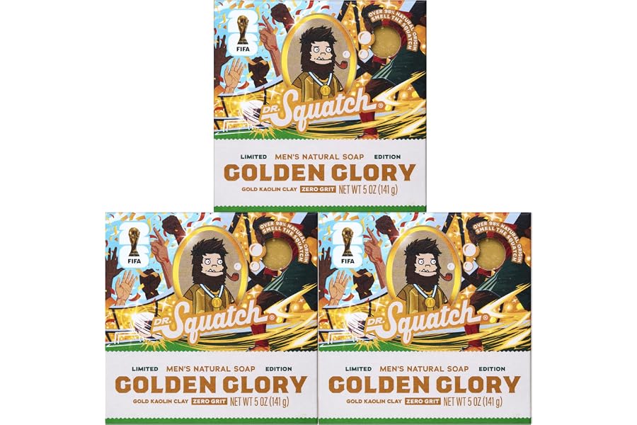 Dr. Squatch Natural Men's Bar Soap – Limited Edition FIFA World Cup 2026 Inspired Gifts for Men – Natural Cold Process Soap Bar – Golden Glory (5 oz, 3-Pack)