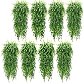 Lyrow 8 Pcs Artificial Hanging Plants 32 in Fake Plant Fake Boston Ferns Plastic Faux for Wall House Room Garden Wedding Garland Indoor Outdoor Decoration, No Basket