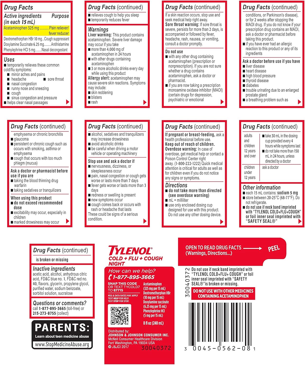 Tylenol Paracetamol Cold + Flu + Cough Night Liquid Medicine with Acetaminophen, Wild Berry, 8 fl. oz: Health & Personal Care