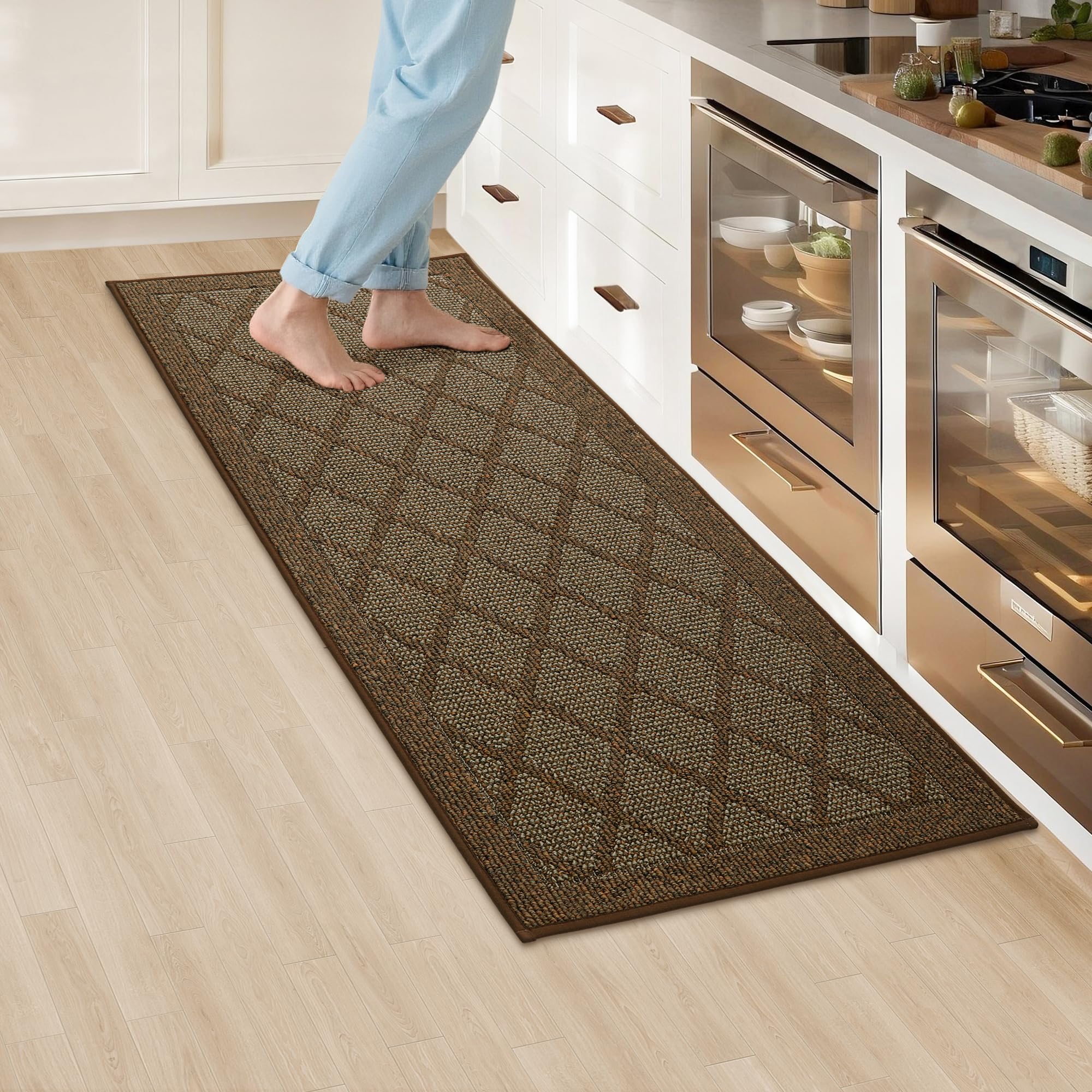 Photo 1 of COSY HOMEER Kitchen Rug Non Slip Washable, 24"x60" Absorbent Kitchen Mats for Floor, Runner Rugs for Kitchen Floor, 100% Polypropylene Kitchen Sink Rug (Brown)