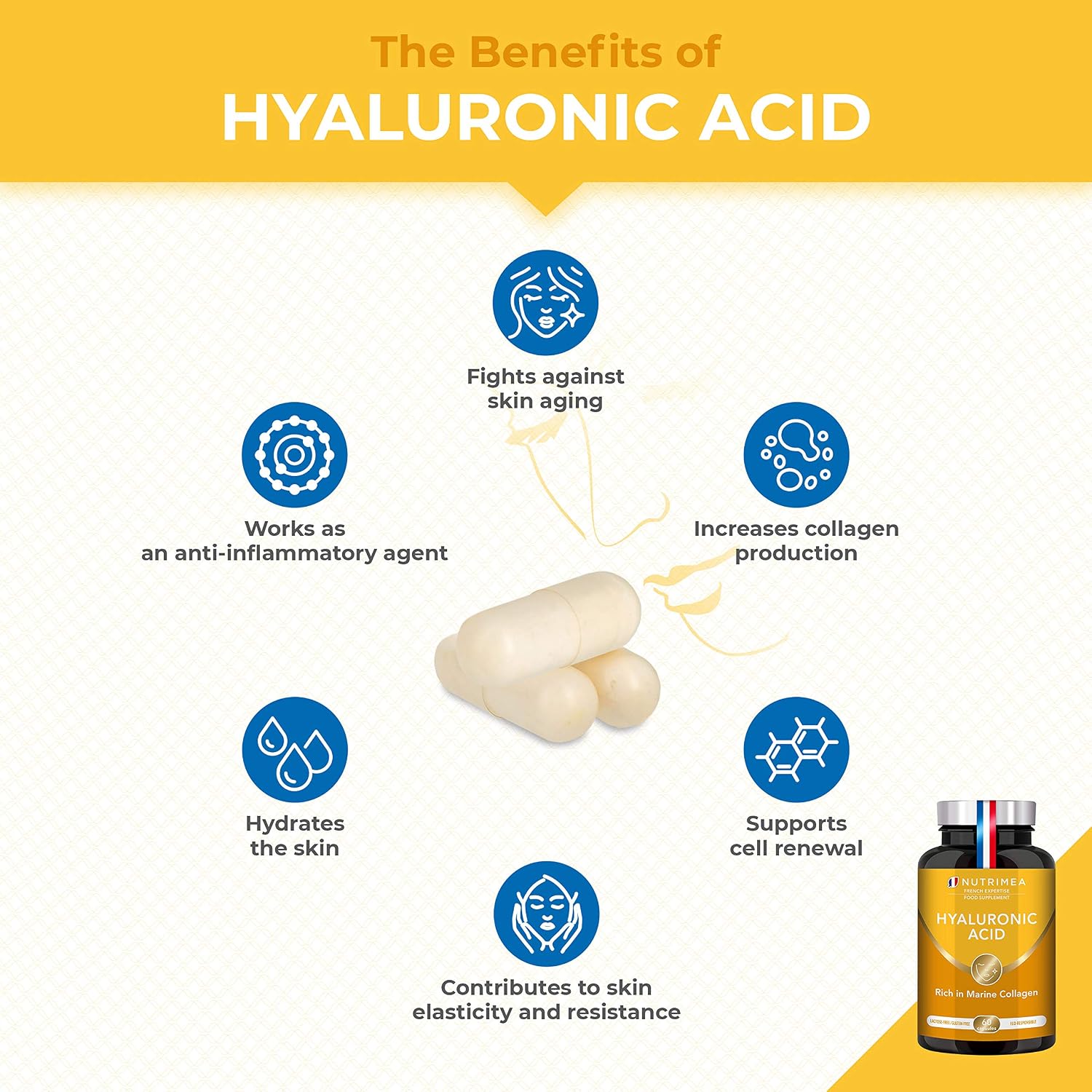 Hyaluronic Acid & Marine Collagen, Enriched with Vitamins A & C, Natural Anti-Wrinkle, Restructure Skin - Image 3