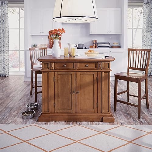 Homestyles Americana Cottage Oak 3-Piece Kitchen Island Set with