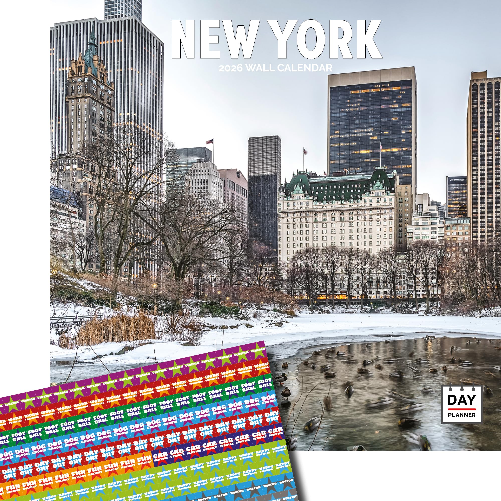Dayplanner Publishing New York Calendar 2026, Large Square Wall Calendar With Organisational Stickers, 16 Month, New York Gift Travel Calendar