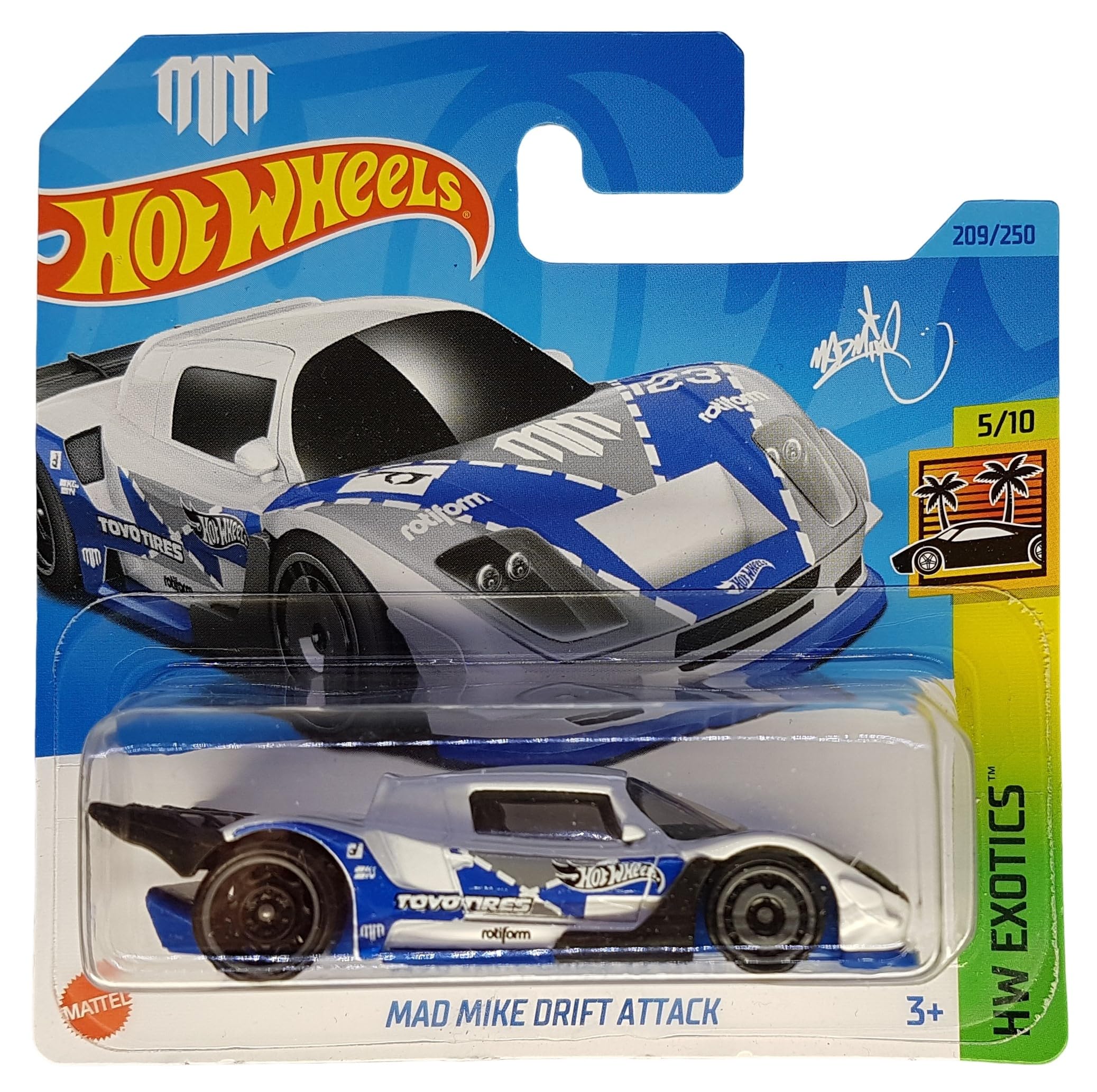 Hot Wheels - Mad Mike Drift Attack - HW Exotics 5/10 - HKG58 - Short Card - Toyo Tires - Rotiform - K&N - Mattel 2023 - 1:64