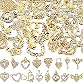 Kenning 48 Pcs 12-31mm Valentine Heart Rhinestone Charms Bulk Alloy Sweet Heart Charms Crystal Dangle Pendants for DIY Bracelet Necklace Earring Jewelry Making Supplies