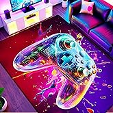 5x7 ft Neon Gaming Area Rug for Boys Room, Colorful Game Controller Carpet for Gamer Room Decor, Low Pile Non-Slip Video Game Rug for Teens Playroom or Game Zone - 01