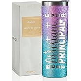 Onebttl Assistant Principal Gifts Tumbler for Women, 20oz Insulated Stainless Steel Skinny Cup for Assistant Principal Appreciation, Christmas, Best Assistant Principal Ever - Glitter Purple Blue