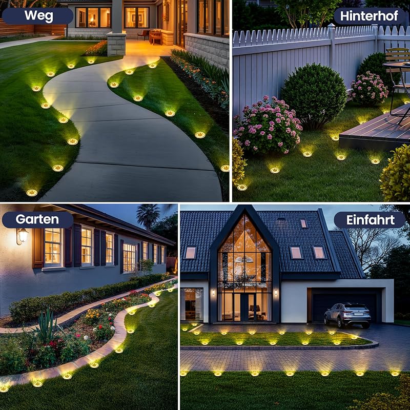 Solarleuchten für den Außenbereich, 20 Stück Solar-Bodenleuchten, IP65 wasserdicht für Treppen, Terrasse und Gehwege (Warmweiß) — Foto 6 von 6