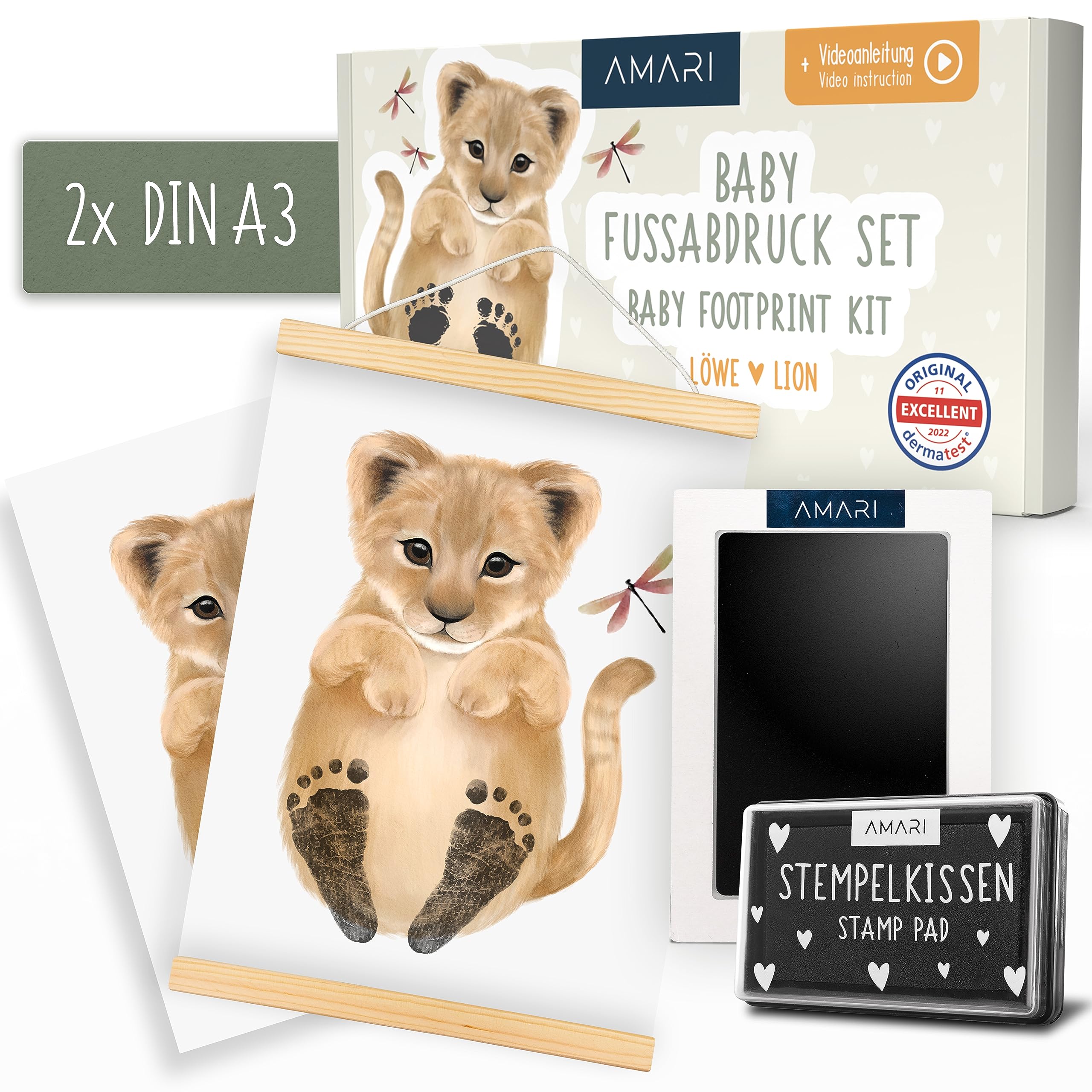 AMARI ® Baby Footprint Set with 2 Animal Posters & Clean Touch Pad - Baby Footprint Ink Pad - Footprint Kit - Baby Print Kit - Baby Footprint - Baby Print