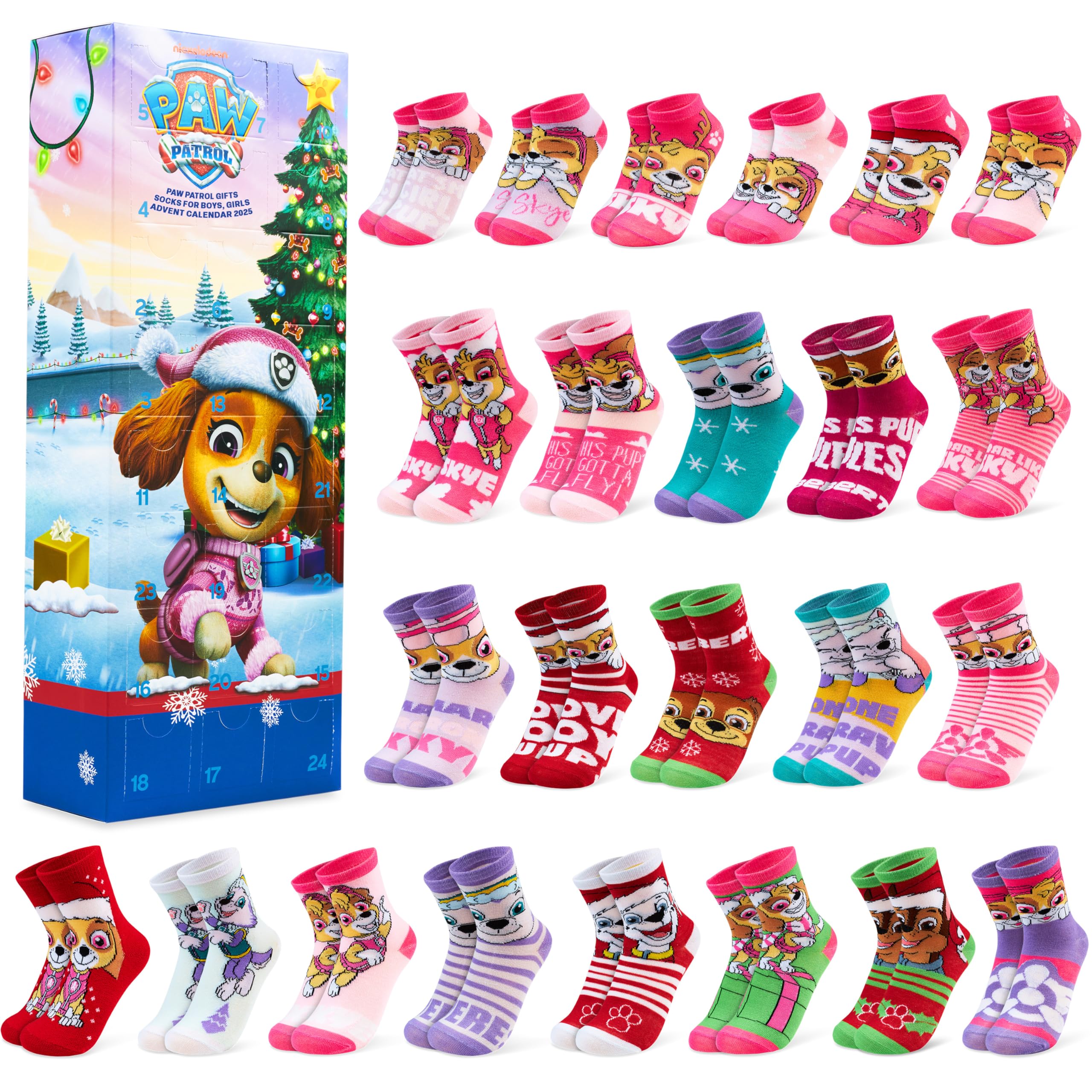 Get Trend Paw Patrol Skye Socks Advent Calendar 2025 for Girls Size 9–12, 24 Days Christmas Countdown, Unique Gifts for Girls (Multi Skye)