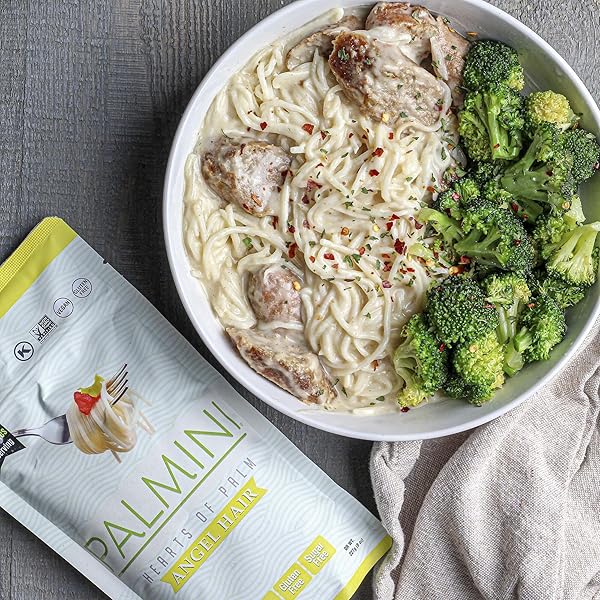 PALMINI ANGEL HAIR PASTA | LOW-CARB, LOW-CALORIE HEARTS OF PALM PASTA | KETO, GLUTEN FREE, VEGAN, NON-GMO | AS SEEN ON SHARK TANK | (12 OUNCE POUCH-PACK OF 1)