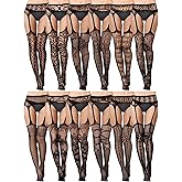 Skylety 12 Pairs Women Fishnet Thigh High Stockings Patterned Tights Suspender Pantyhose Stockings for Women