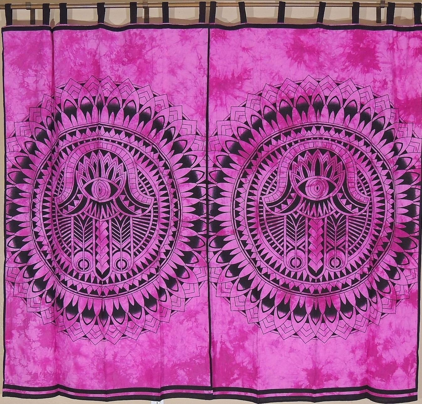 NovaHaat Orchid Mandala Pattern Curtains from India - 2 Elegant Cotton Print Living Room Window Treatments - Each Panel 78 Inch x 45 Inch