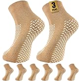 SukModen Double-Sided Non Slip Grip Socks for Men &amp; Women, 3 Pairs | Grips on both sides maintain traction if the socks rotate; thick grip dots suit tile, wood and laminate floors indoors.