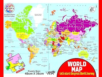 Ratnas Educational Jigsaw Puzzle Range for Kids (World Map), Multi Color
