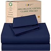 California Design Den Queen Size Sheet Set - Soft 100% Organic Cotton Bed Sheets with Deep Pockets, Crisp Percale, Breathable and Durable Bedding Set - Navy Blue